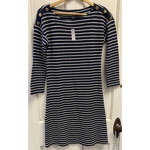 NWT Talbot’s Size XS Navy White Nautical Striped 100% Cotton Knit Dress